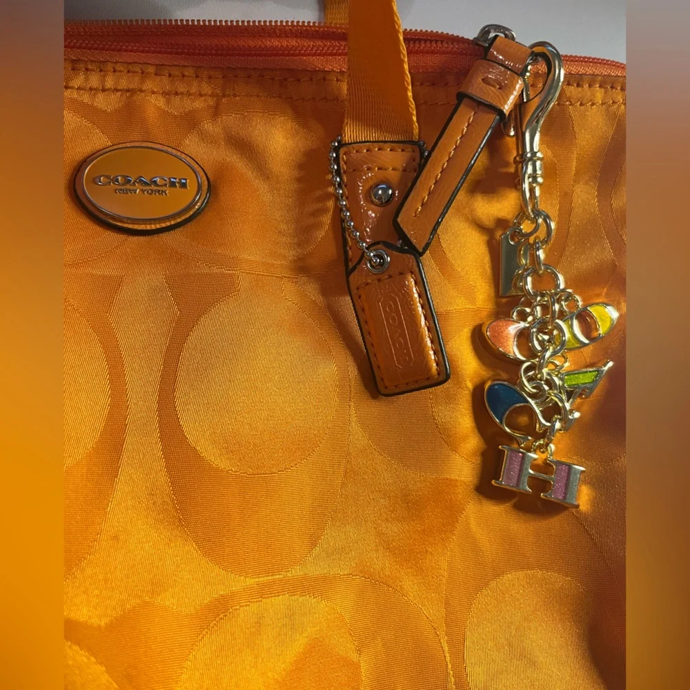 Coach Orange Nylon Tote with Unbranded Charm - Picture 3 of 11